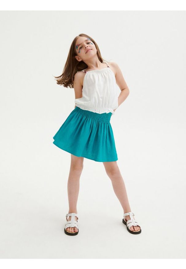 Reserved - Spódnica z lnem - turkusowy. Kolor: turkusowy. Materiał: len