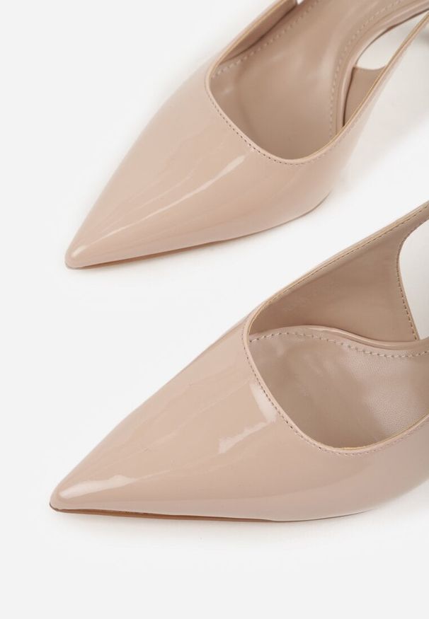 Renee - Beżowe Sandały Lakierowane na Szpilce z Ozdobnymi Paskami Murilea. Zapięcie: pasek. Kolor: beżowy. Materiał: lakier. Obcas: na szpilce. Styl: elegancki