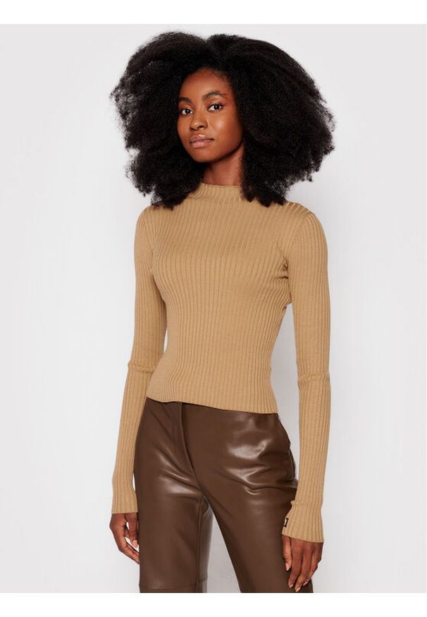 Liviana Conti Sweter F1WF11 Brązowy Slim Fit. Kolor: brązowy. Materiał: wiskoza
