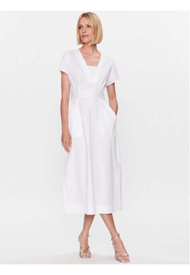 PESERICO - Peserico Sukienka codzienna S02893A Biały Regular Fit. Okazja: na co dzień. Kolor: biały. Materiał: bawełna. Typ sukienki: proste. Styl: casual