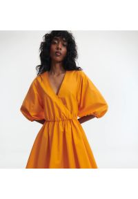 Reserved - Bawełniana sukienka mini - Pomarańczowy. Kolor: pomarańczowy. Materiał: bawełna. Długość: mini