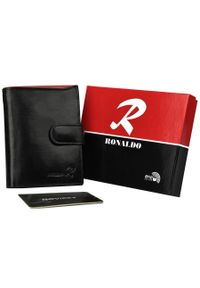 Portfel czarny na zatrzask Ronaldo N4L-VT BLACK-RED. Kolor: czarny. Materiał: skóra