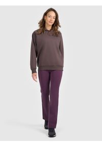 4f - 4F Bluza dresowa nierozpinana z kapturem damska - brązowa S. Okazja: na co dzień. Typ kołnierza: kaptur. Kolor: brązowy. Materiał: dresówka. Styl: klasyczny, casual, sportowy #2