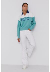 Polo Ralph Lauren - Bluza. Typ kołnierza: polo. Kolor: biały. Długość rękawa: długi rękaw. Długość: krótkie. Wzór: nadruk, aplikacja #2