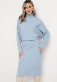 Born2be - Niebieska Dzianinowa Spódnica Midi Tauki. Kolor: niebieski. Materiał: dzianina #4