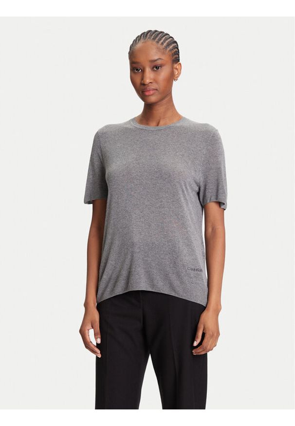 Calvin Klein Sweter LV044A307G Szary Regular Fit. Kolor: szary. Materiał: wiskoza