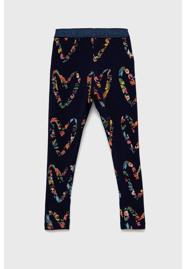 Desigual legginsy dziecięce kolor granatowy wzorzyste. Stan: podwyższony. Kolor: niebieski. Materiał: bawełna, dzianina