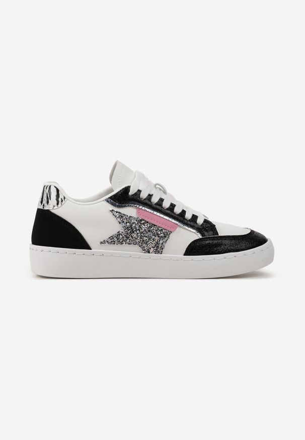 Born2be - Biało-Czarne Sneakersy z Brokatową Gwiazdką Tileva. Okazja: na co dzień. Kolor: czarny