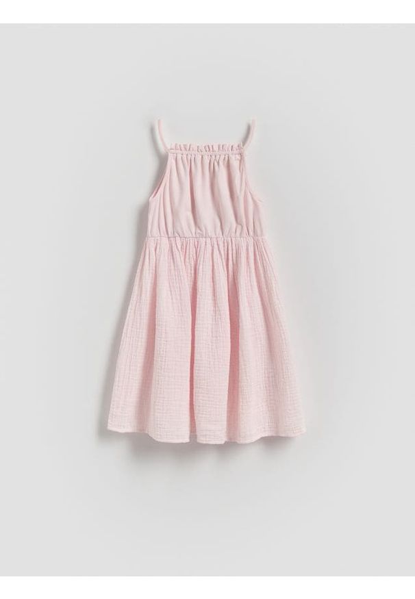 Reserved - Sukienka z muślinowym dołem - pastelowy róż. Kolor: różowy. Materiał: bawełna