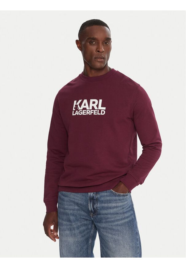 Karl Lagerfeld - KARL LAGERFELD Bluza 705091 554917 Bordowy Regular Fit. Typ kołnierza: dekolt w karo. Kolor: czerwony. Materiał: bawełna