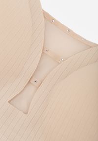 Born2be - Jasnobeżowy Biustonosz z Prążkowanego Materiału Ezimere. Kolor: beżowy. Materiał: prążkowany, materiał. Rodzaj stanika: wyciągane miseczki. Wzór: gładki #3