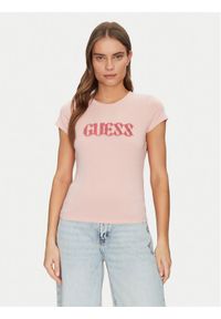 Guess T-Shirt W5GI42 J1314 Różowy Slim Fit. Kolor: różowy. Materiał: bawełna