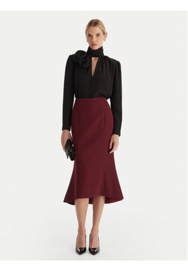 ACCESS FASHION Spódnica midi 54-6027-168 Bordowy Regular Fit. Kolor: czerwony. Materiał: syntetyk