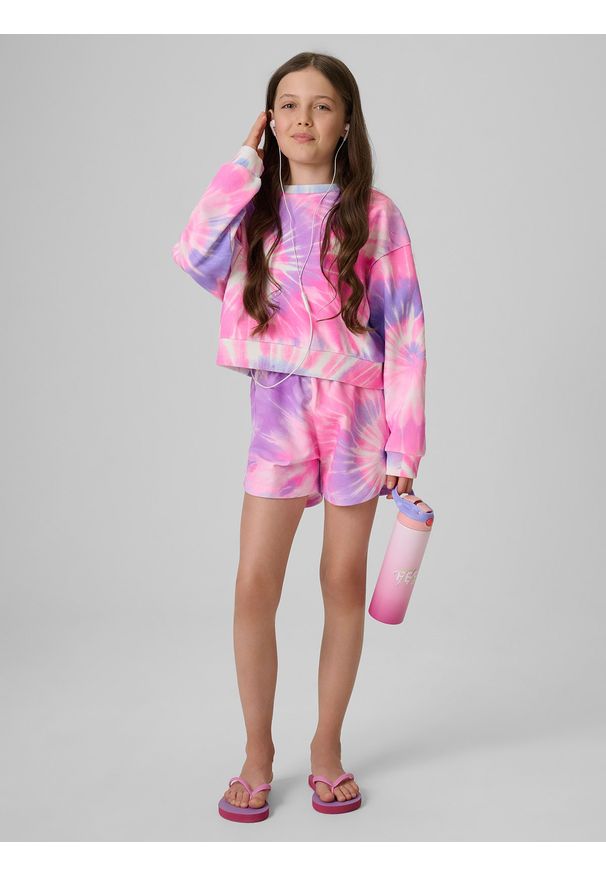 4f - 4F Spodenki dresowe dziewczęce - multikolor 152 (11-12 lat). Kolor: wielokolorowy. Materiał: dresówka. Wzór: nadruk. Sezon: lato. Sport: turystyka piesza