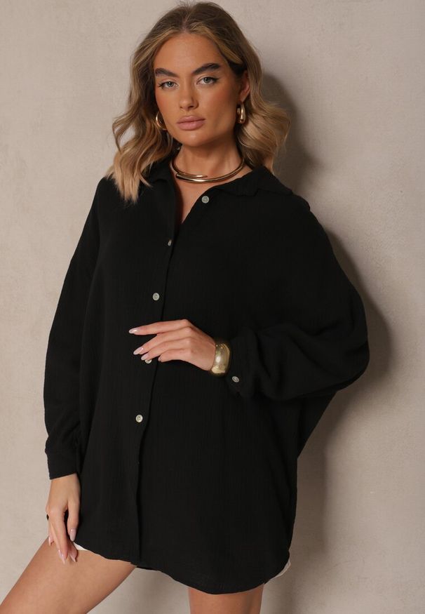 Renee - Czarna Muślinowa Koszula z Bawełny Ateloria. Okazja: na co dzień. Kolor: czarny. Materiał: bawełna. Styl: casual