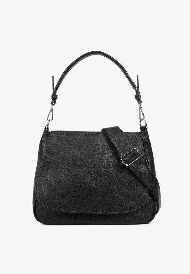 Born2be - Czarna Torebka Listonoszka z Rączką i Paskiem Malanira. Kolor: czarny. Styl: casual, elegancki