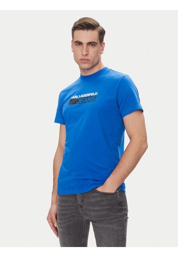 Karl Lagerfeld - KARL LAGERFELD T-Shirt A2M17074 Niebieski Regular Fit. Typ kołnierza: dekolt w karo. Kolor: niebieski. Materiał: syntetyk