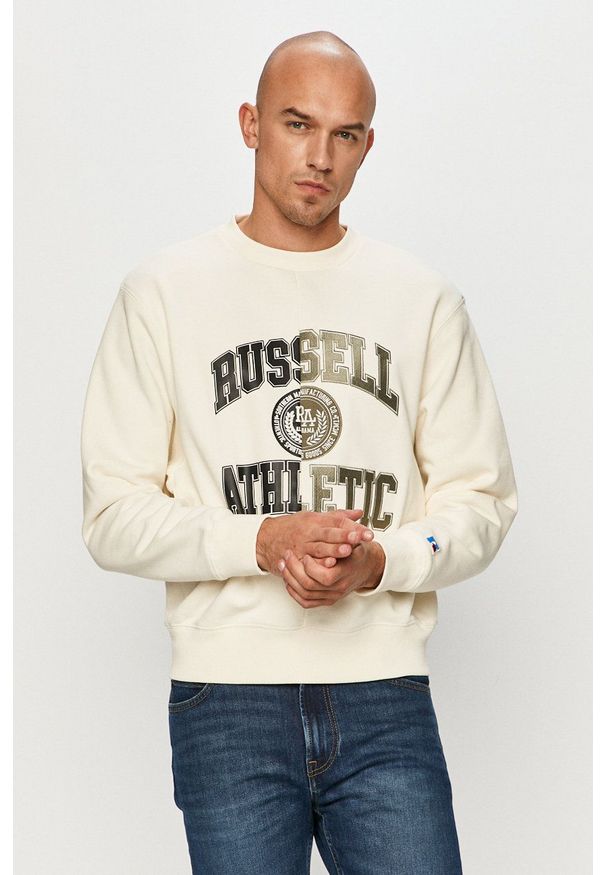 Russell Athletic - Bluza bawełniana. Okazja: na co dzień. Kolor: beżowy. Materiał: bawełna. Wzór: nadruk. Styl: casual