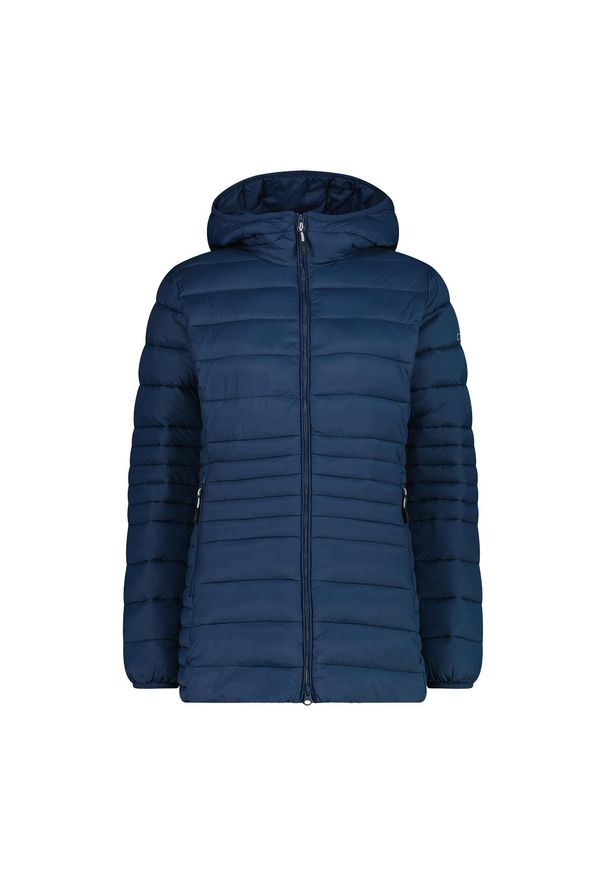 Długa kurtka puchowa z kapturem na zamek Sorona Aura damska CMP. Typ kołnierza: kaptur. Kolor: niebieski. Materiał: puch. Długość: długie. Sport: turystyka piesza