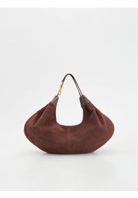 Reserved - Zamszowa torebka hobo - ciemnobrązowy. Kolor: brązowy. Materiał: zamszowe. Styl: klasyczny #1
