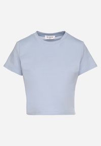 Born2be - Jasnoniebieski T-shirt z Bawełny o Krótkim Kroju Galarina. Okazja: na co dzień. Kolor: niebieski. Materiał: bawełna. Długość: krótkie. Styl: klasyczny, elegancki, casual #7