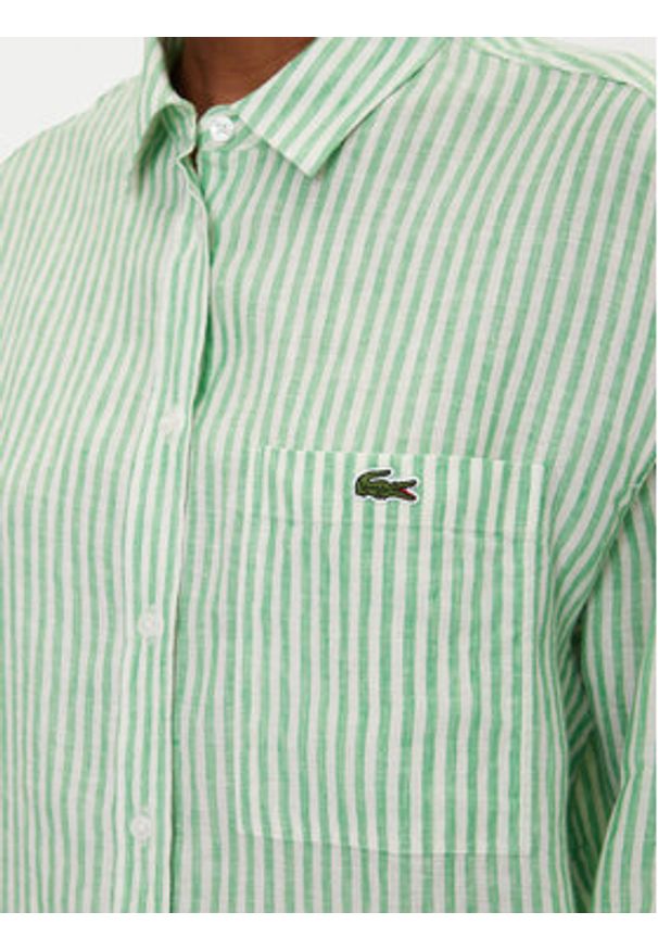 Lacoste Koszula CF0054 Zielony Oversize. Kolor: zielony. Materiał: len