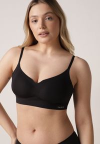 Born2be - Czarny Bezszwowy Biustonosz Bez Fiszbin z Elastycznego Materiału Edalith. Kolor: czarny. Materiał: materiał #1