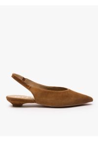 Ryłko - Brązowe czółenka slingback w szpic. Zapięcie: bez zapięcia. Kolor: brązowy. Materiał: welur, skóra. Szerokość cholewki: normalna. Obcas: na obcasie. Styl: street #1