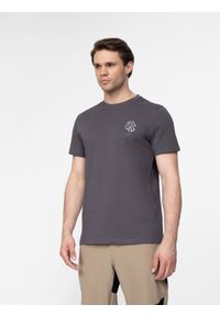 4f - T-shirt regular z bawełny organicznej męski. Kolor: szary. Materiał: bawełna. Wzór: nadruk #1