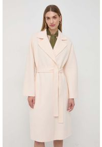Elisabetta Franchi płaszcz wełniany kolor różowy przejściowy. Kolor: różowy. Materiał: wełna. Styl: klasyczny #1