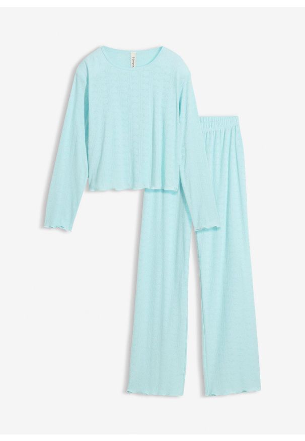 bonprix - Piżama z bawełną i wzorem w serca. Kolor: niebieski. Materiał: bawełna