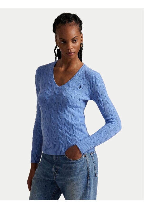 Polo Ralph Lauren Sweter 211971866004 Niebieski Slim Fit. Typ kołnierza: polo. Kolor: niebieski. Materiał: wełna