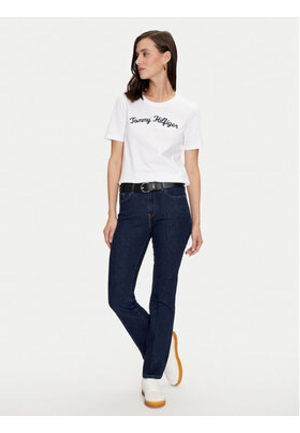 TOMMY HILFIGER - Tommy Hilfiger T-Shirt Script WW0WW42589 Biały Regular Fit. Kolor: biały. Materiał: bawełna