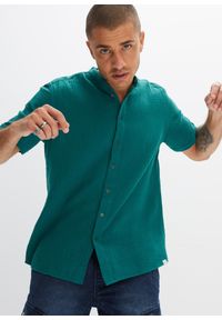 bonprix - Koszula muślinowa z krótkim rękawem. Typ kołnierza: kołnierzyk stójkowy. Kolor: niebieski. Długość rękawa: krótki rękaw. Długość: krótkie #1