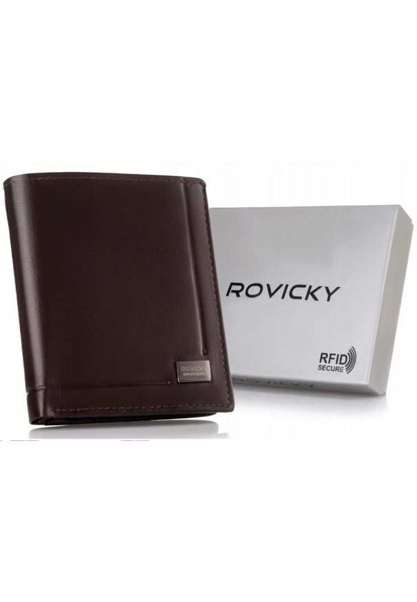 ROVICKY - Portfel męski skórzany RFID brązowy Rovicky PC-028-BAR. Kolor: brązowy. Materiał: skóra. Wzór: gładki