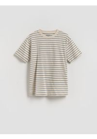 Reserved - Bawełniany t-shirt - beżowy. Kolor: beżowy. Materiał: bawełna