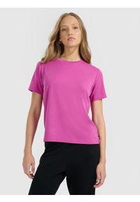 4f - 4F T-shirt z prążkowanej dzianiny z modalem damski - różowy M. Kolor: różowy. Materiał: prążkowany, dzianina