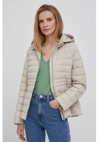 TOMMY HILFIGER - Tommy Hilfiger kurtka puchowa damska kolor beżowy przejściowa. Kolor: beżowy. Materiał: puch