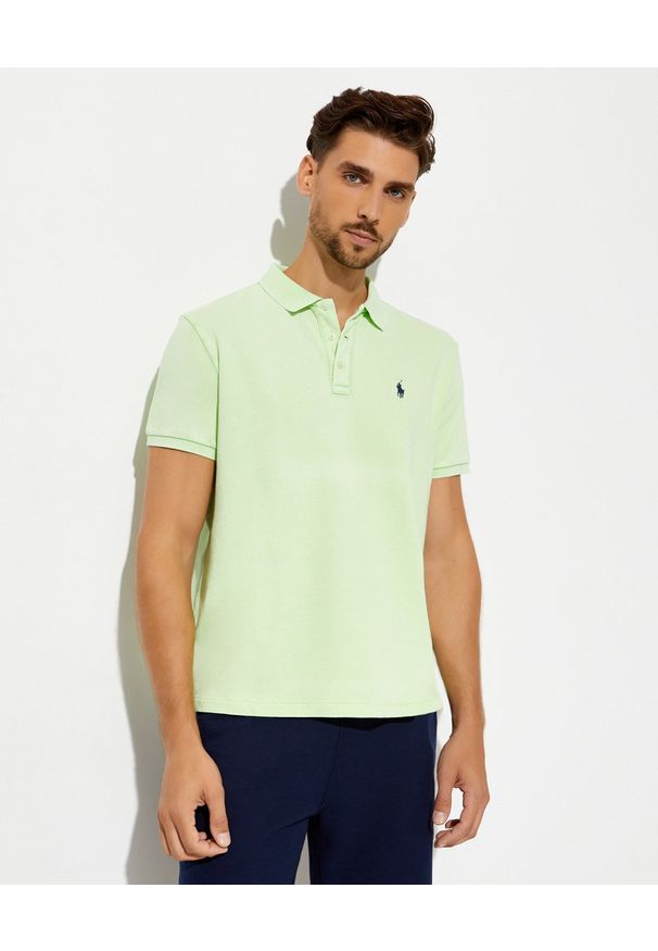 Ralph Lauren - RALPH LAUREN - Zielona koszulka polo. Typ kołnierza: polo. Kolor: zielony. Materiał: bawełna, prążkowany. Wzór: haft. Styl: klasyczny