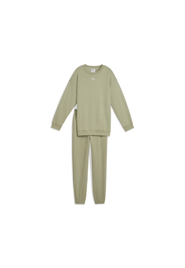 Puma - Młodzieżówy dres oversize Loungewear PUMA. Okazja: na uczelnię, na co dzień. Kolor: zielony. Materiał: dresówka. Styl: casual, sportowy