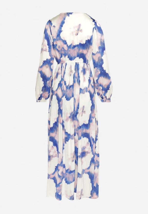 Born2be - Beżowo-Fioletowa Satynowa Sukienka Maxi Rozkloszowana z Guzikami Ulrina. Kolor: beżowy. Materiał: satyna. Styl: elegancki. Długość: maxi