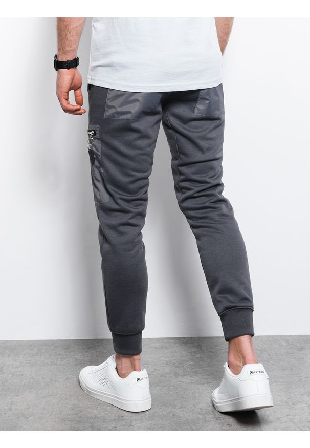 Ombre Clothing - Spodnie męskie dresowe joggery P917 - grafitowe - XXL. Kolor: szary. Materiał: dresówka. Wzór: gładki