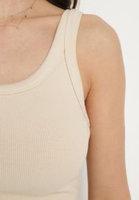 Born2be - Beżowy Bawełniany Top na Ramiączkach z Prążkowanej Tkaniny Wenlina. Okazja: na co dzień. Kolor: beżowy. Materiał: bawełna, tkanina, prążkowany. Długość rękawa: na ramiączkach. Styl: elegancki, casual #3