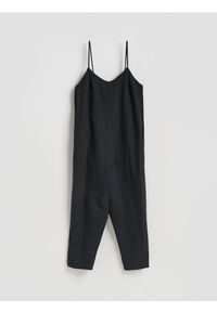 Reserved - Ogrodniczki z dodatkiem lnu - czarny. Kolor: czarny. Materiał: len #1
