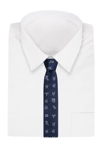 Krawat Alties (7 cm) - Znaki Zodiaku - Granatowy. Kolor: niebieski. Materiał: tkanina. Styl: elegancki, wizytowy #2