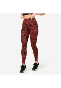 DOMYOS - Legginsy fitness damskie Domyos. Kolor: brązowy. Materiał: poliester, poliamid, materiał, elastan. Sport: fitness
