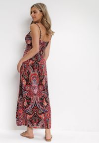 Born2be - Czarno-Czerwona Sukienka Maxi na Ramiączkach z Cienkimi Gumkami na Plecach Ophintha. Kolor: czerwony. Materiał: tkanina. Długość rękawa: na ramiączkach. Długość: maxi #5