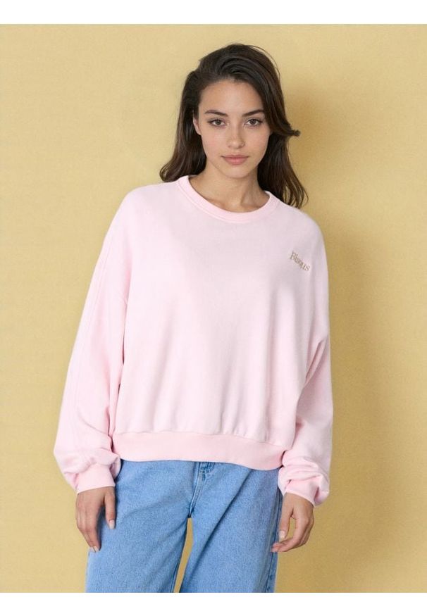 Sinsay - Bluza crewneck z haftem - różowy. Kolor: różowy. Wzór: haft