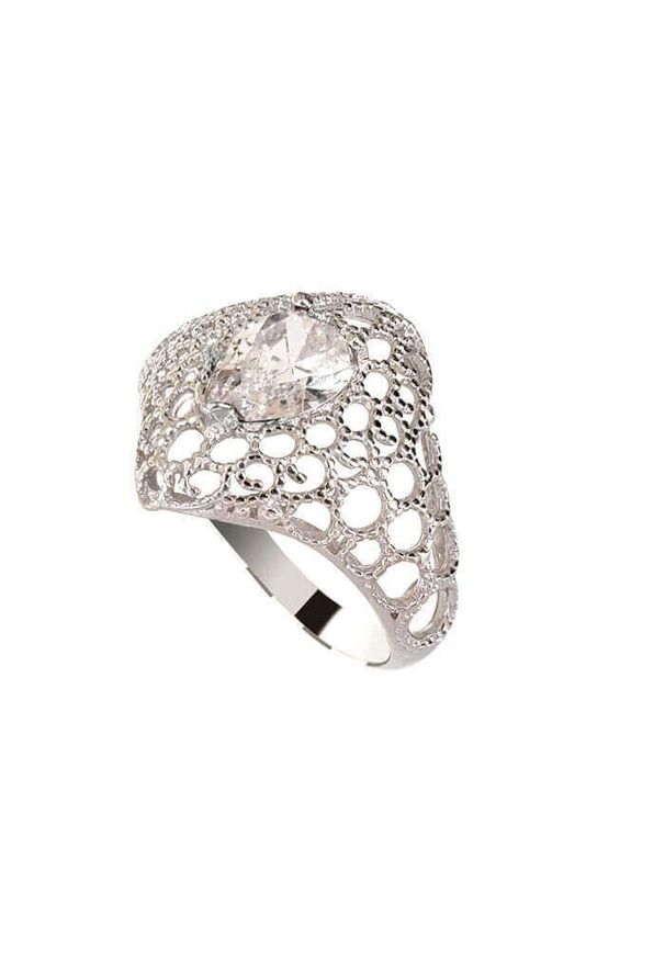 Polcarat Design - Srebrny rodowany pierścionek z cyrkonią PK 2025. Materiał: srebrne. Kolor: srebrny. Kamień szlachetny: cyrkonia
