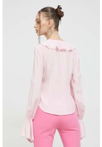 Blugirl Blumarine bluzka z domieszką jedwabiu kolor różowy gładka. Kolor: różowy. Materiał: jedwab. Wzór: gładki #6